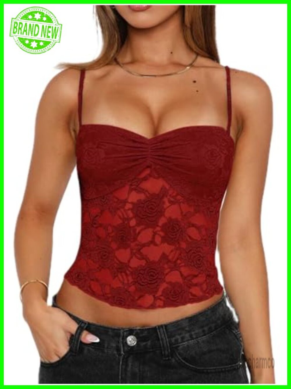 Lace Floral Cami Crop Top Y2K Spaghetti Strap Mesh Club Top